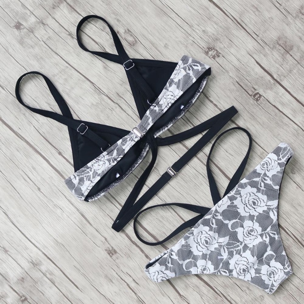 ‘Jenna’ Black & White Lace Bandage Bikini - Picture 2 of 3